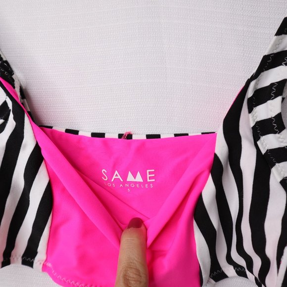 Same Los Angeles bikini top size small neon pink black white nwt Luxury swimwear - Picture 2 of 6